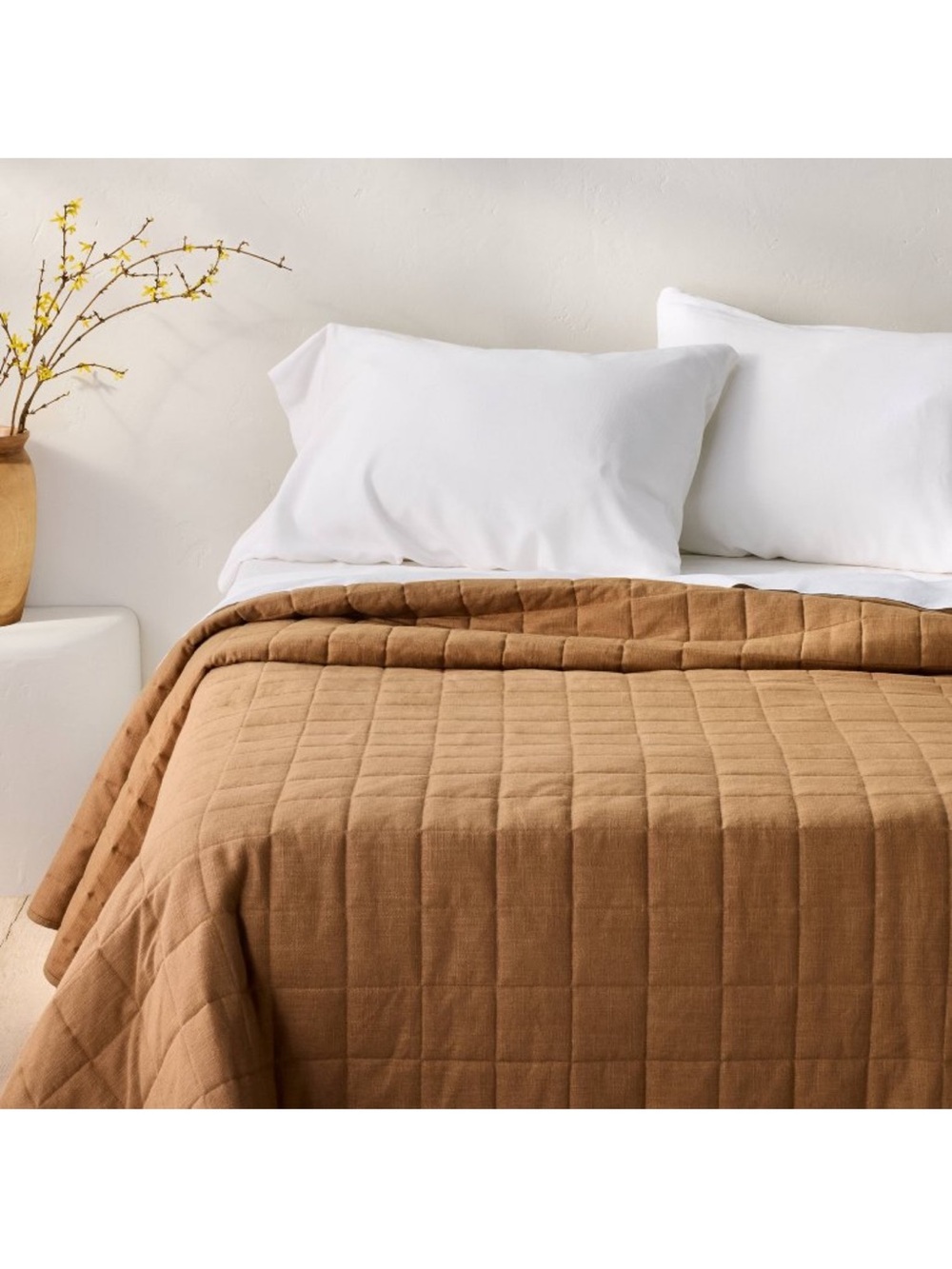Casaluna King Heavyweight Linen Blend Quilt- Warm Brown